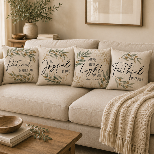 Olive Branch Linen Cushion Cover Set (4 Pack)